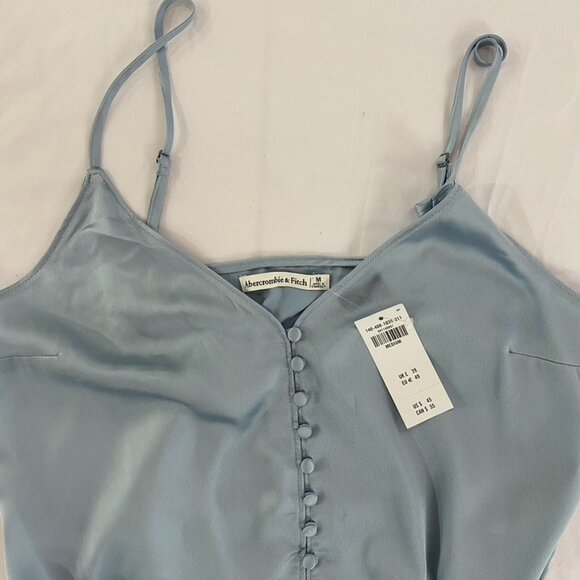 Abercrombie & Fitch Light Blue Satin Button Up Bodysuit Thong back Size Medium - Picture 9 of 16